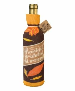 Primitives by Kathy | Brown & Orange Leaf 'Thankful Grateful Blessed' Bottle Sock