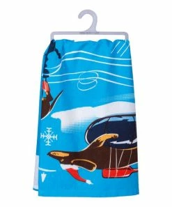 Primitives by Kathy | Blue & Brown Santa Hat Dachshund Dish Towel