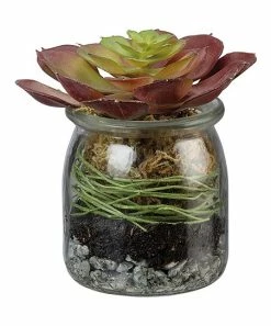 Primitives by Kathy | Green & Clear Faux Red Rosette Succulent & Jar Arrangement