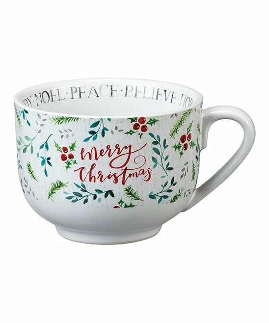 Primitives by Kathy | White & Red 'Merry Christmas' Holly Mug