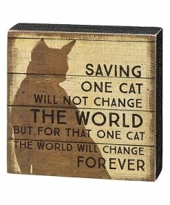Primitives by Kathy | Beige 'Saving One Cat' Box Sign