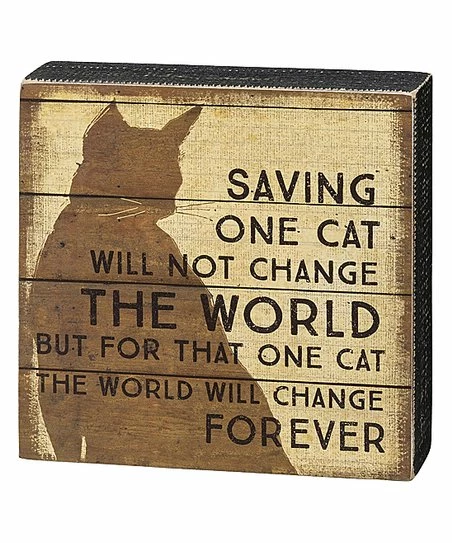 Primitives by Kathy | Beige 'Saving One Cat' Box Sign