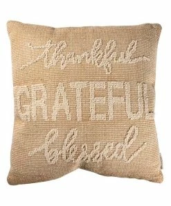 Primitives by Kathy | Tan 'Thankful Grateful Blessed' Velvet Throw Pillow