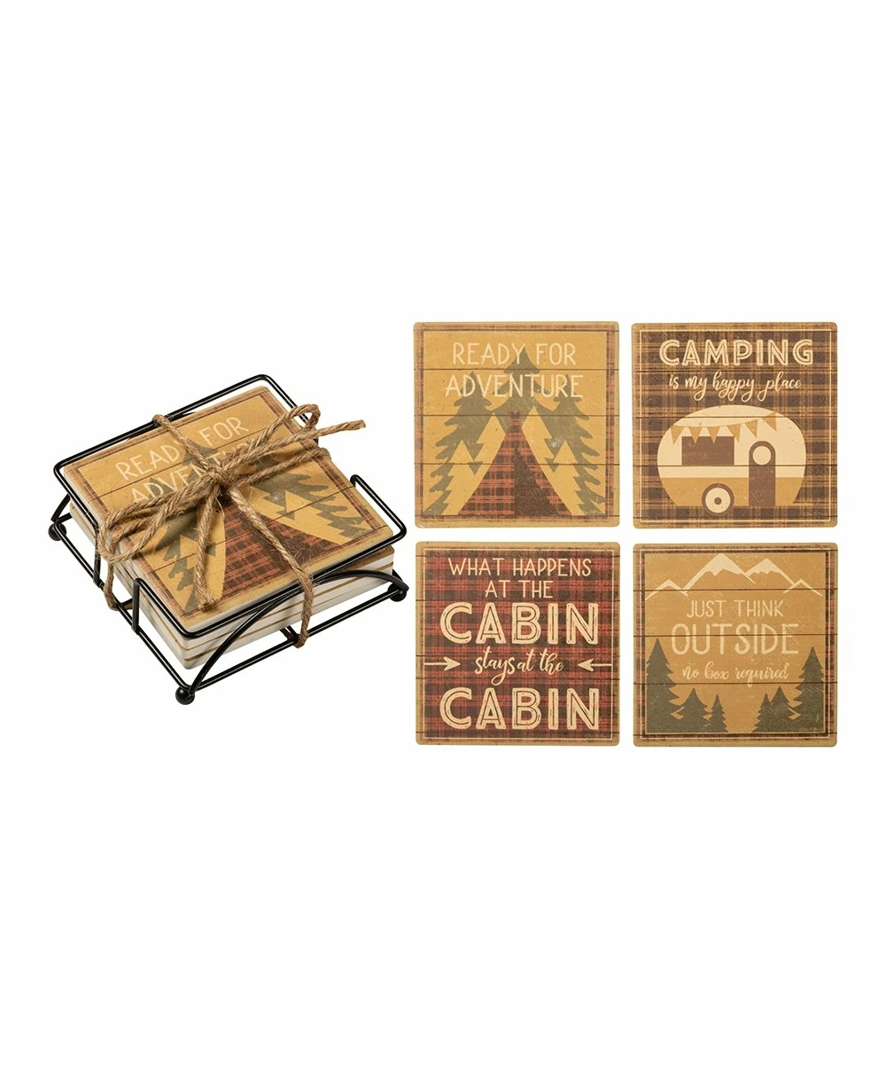 Primitives by Kathy | Brown Camp Coaster - Set of Four - Image 3