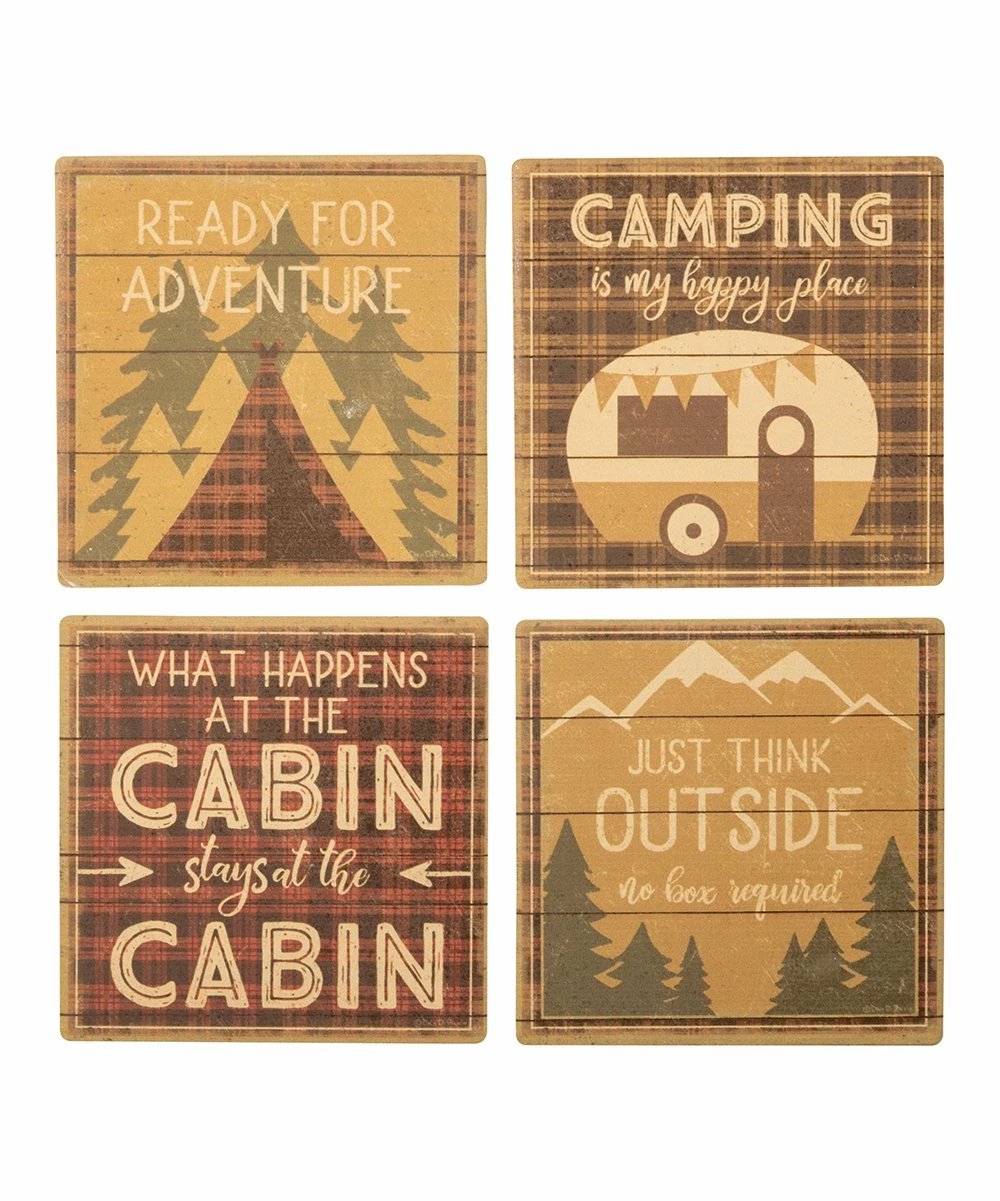 Primitives by Kathy | Brown Camp Coaster - Set of Four