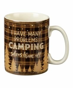 Primitives by Kathy | Brown Plaid 'I Have Many Problems' Trees Mug