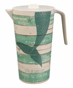 Primitives by Kathy | Cream & Sea Green Stripe Down By The Sea Pitcher