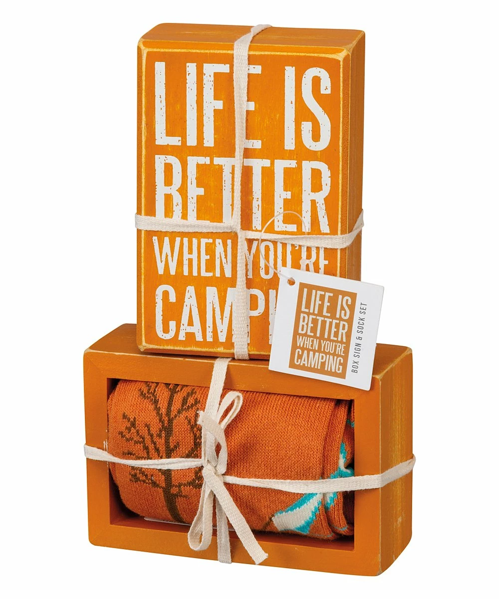 Primitives by Kathy | Orange Camping Block Sign & Socks Set - Adult - Image 3