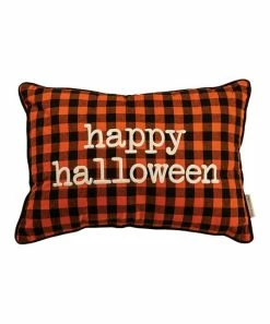 Primitives by Kathy | Orange Buffalo Check 'Happy Halloween' Throw Pillow