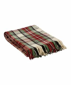 Primitives by Kathy | Cream & Red Plaid Fringe Throw