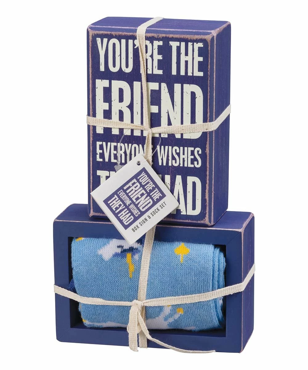 Primitives by Kathy | Purple 'You're the Friend' Box Sign & Blue Unicorn Socks Set - Adult