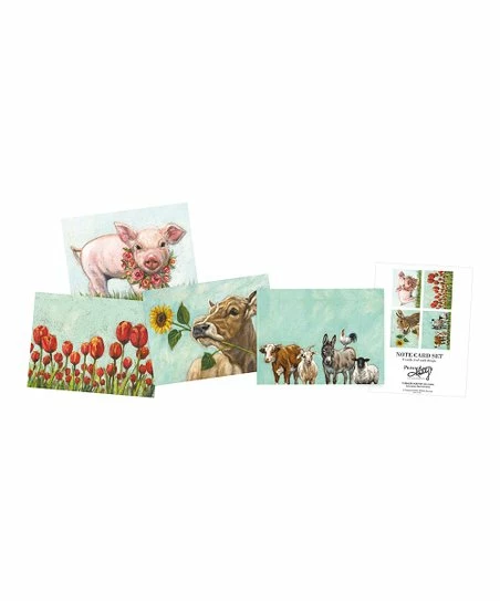 Primitives by Kathy | Light Blue Sunflower Farm Animal Note Card - Set of Four