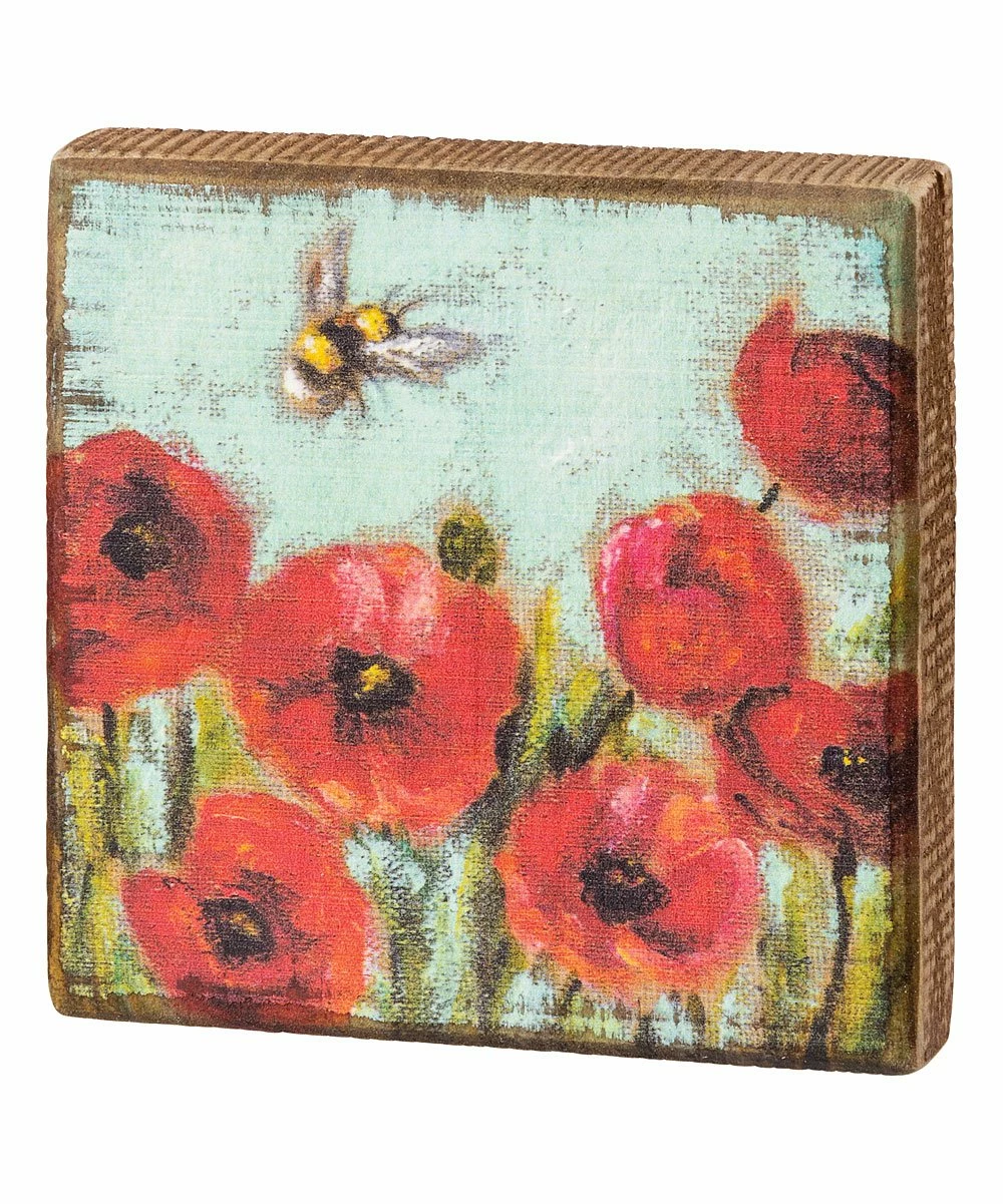 Primitives by Kathy | Red Bee & Poppies Box Sign