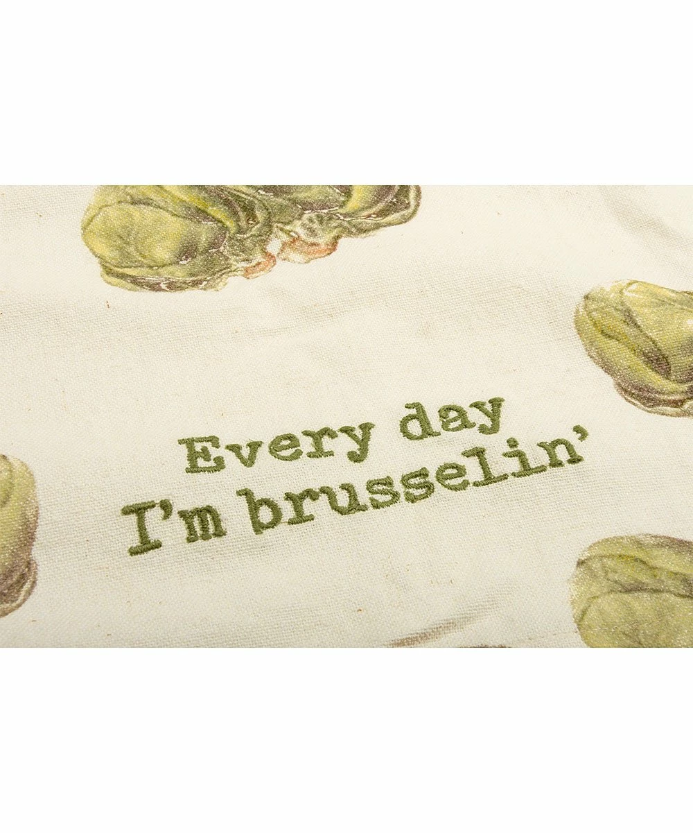 Primitives by Kathy | Green & White 'Every Day I'm Brusselin'' Dish Towel - Image 2