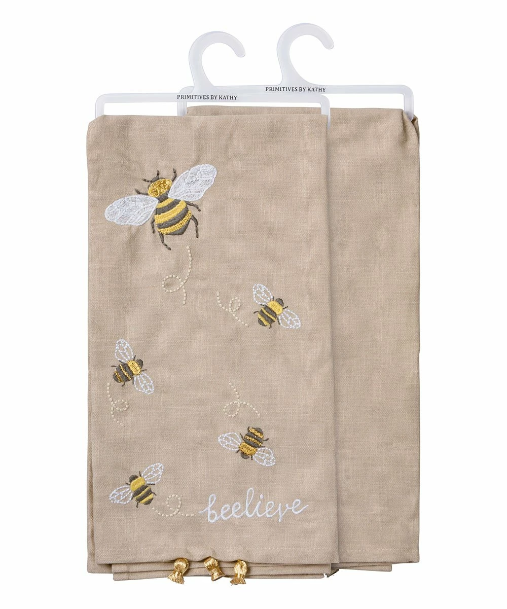 Primitives by Kathy | Beige & Yellow 'Beelieve' Bee Dish Towel - Image 4