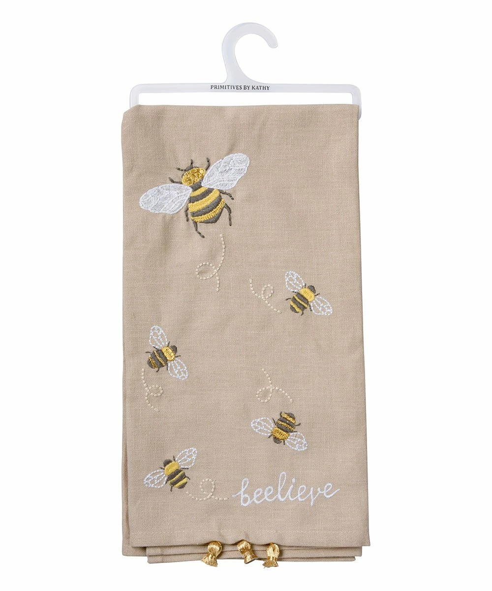 Primitives by Kathy | Beige & Yellow 'Beelieve' Bee Dish Towel