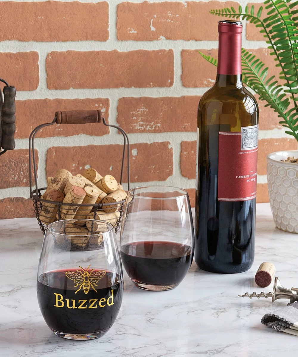 Primitives by Kathy | Clear & Goldtone 'Buzzed' Bee Stemless Wineglass - Image 3