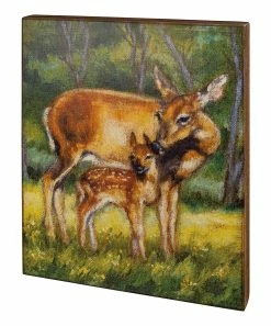 Primitives by Kathy | Green & Brown Doe & Fawn Block Sign