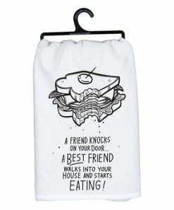 Primitives by Kathy | White & Black 'A Friend Knocks' Dish Towel