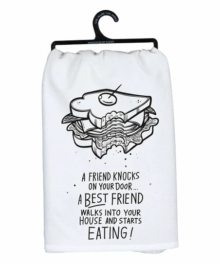 Primitives by Kathy | White & Black 'A Friend Knocks' Dish Towel