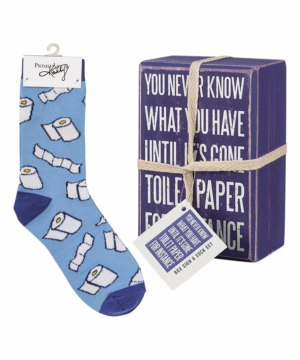 Primitives by Kathy | Blue & Purple 'Until It's Gone' Box Sign & Socks Set - Women