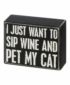 Primitives by Kathy | Black & White 'Sip Wine & Pet My Cat' Block Sign