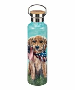 Primitives by Kathy | Light Blue & Brown Puppy Flag Insulated Bottle