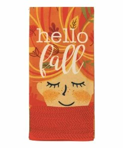 Primitives by Kathy | Orange 'Hello Fall' Smile Dish Towel