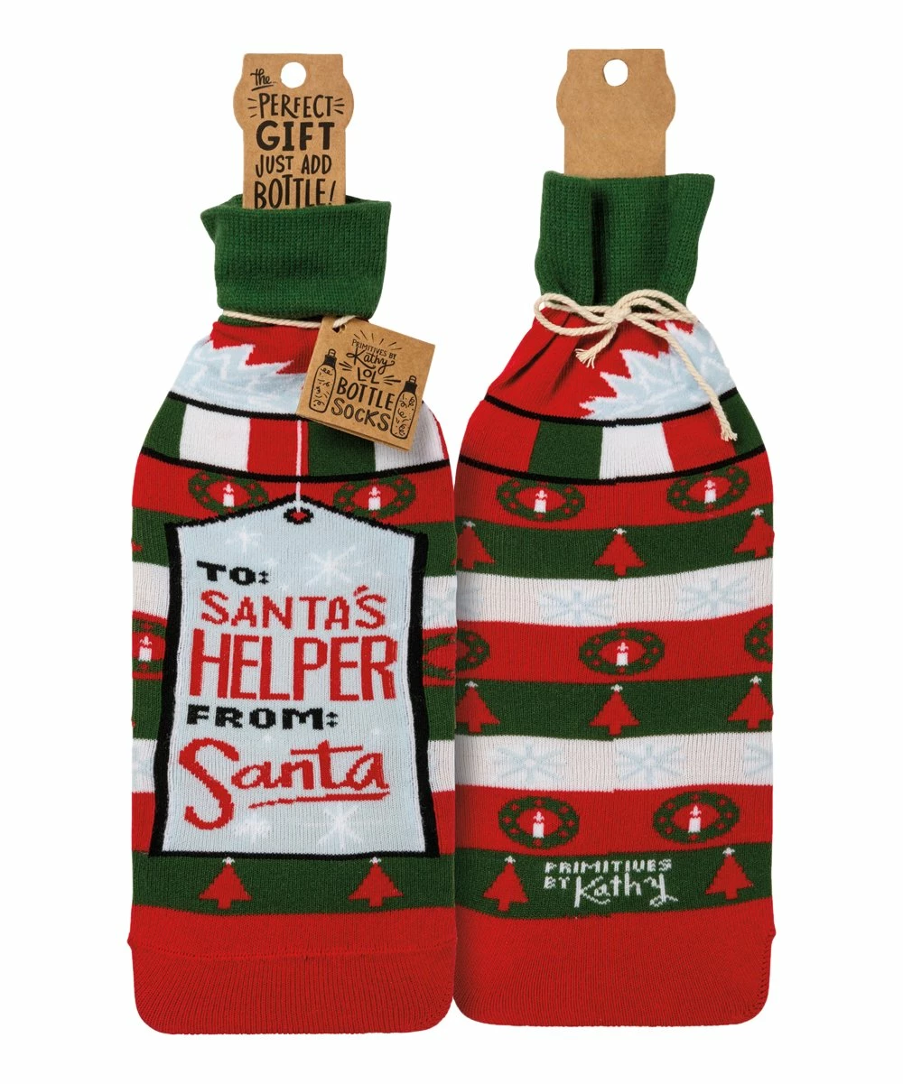 Primitives by Kathy | Red & Green 'Santa's Helper' Bottle Sock - Image 2