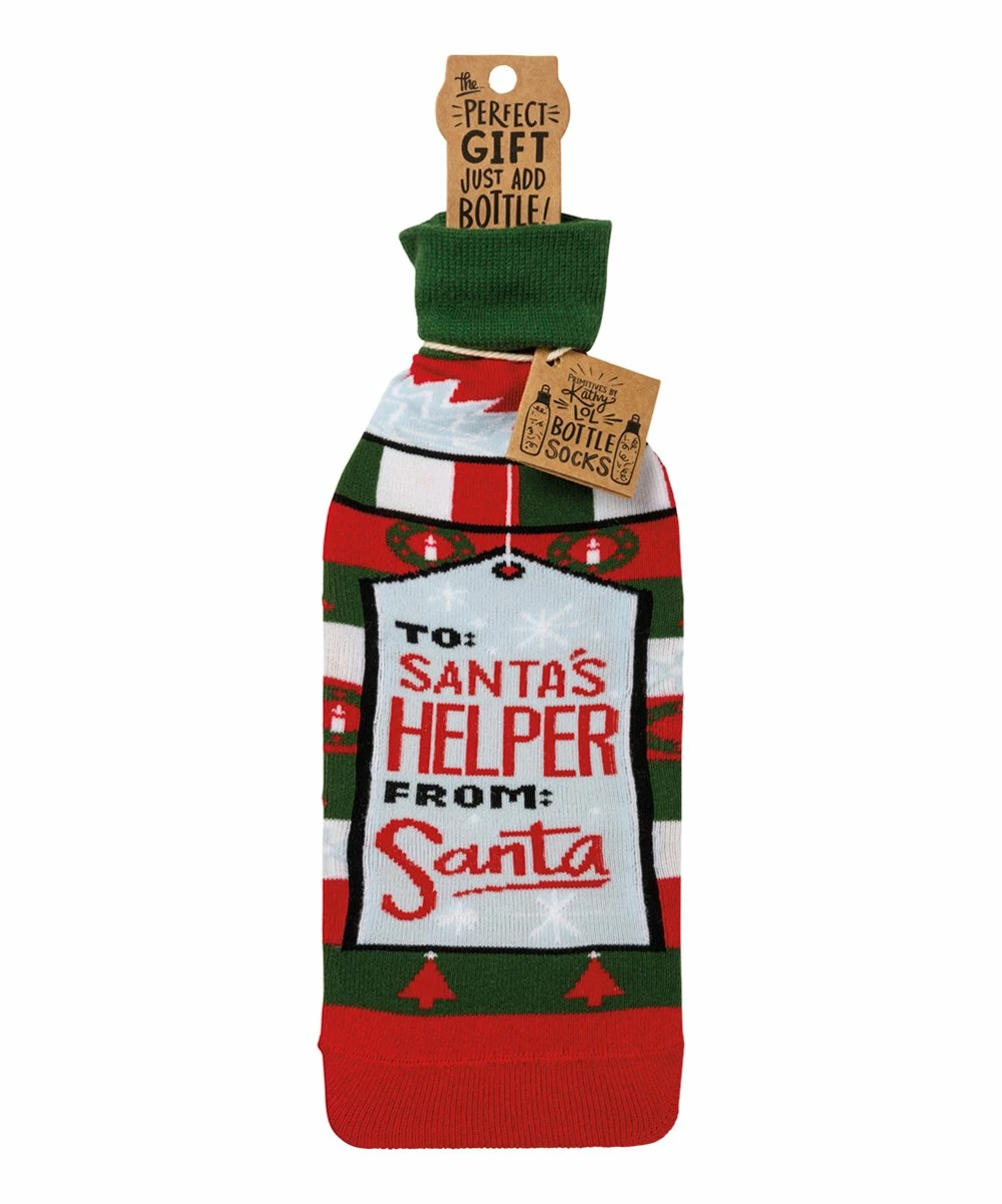 Primitives by Kathy | Red & Green 'Santa's Helper' Bottle Sock