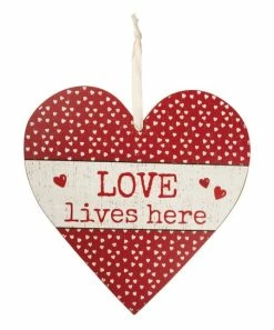 Primitives by Kathy | Red & White 'Love Lives Here' Heart Wall Art