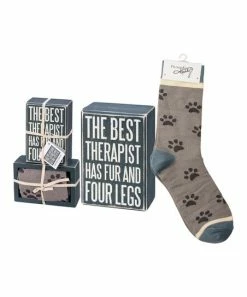Primitives by Kathy | Blue 'The Best Therapist' Box Sign & Gray Paw Print Crew Socks - Adult