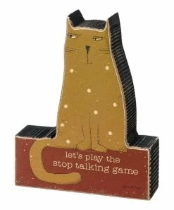 Primitives by Kathy | Cat 'Let's Play The Stop Talking Game' Chunky Sitter Décor