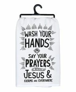 Primitives by Kathy | Black & White 'Jesus & Germs' Dish Towel