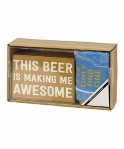 Primitives by Kathy | Tan & Blue 'Beer Is Making Me Awesome' Box Sign & Socks Set - Adult