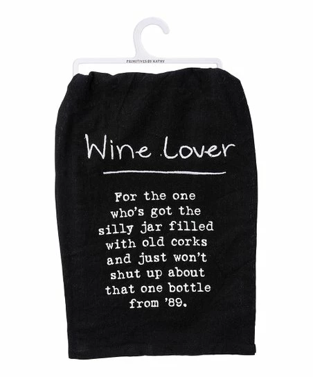 Primitives by Kathy | Black & White 'Wine Lover' Dish Towel