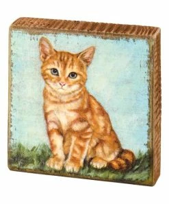 Primitives by Kathy | Brown & Blue Orange Cat Wooden Block Sign