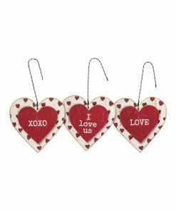 Primitives by Kathy | Red 'Love' Heart Ornament Set