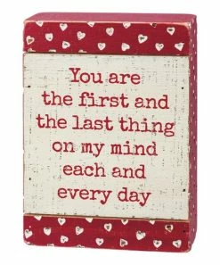 Primitives by Kathy | Red Hearts 'First & Last Thing on My Mind' Block Sign