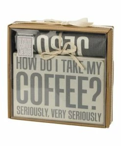 Primitives by Kathy | Light Gray 'Take My Coffee' Block Sign & Gray 'Jesus' Hand Towel