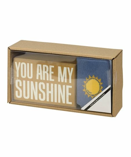 Primitives by Kathy | Tan 'You Are My Sunshine' Block Sign & Blue Sun Socks - Adult