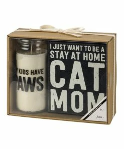 Primitives by Kathy | Black 'Cat Mom' Block Sign & White 'My Kids Have Paws' Candle