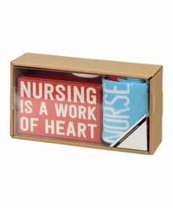 Primitives by Kathy | Red 'Work of Heart' Block Sign & Blue 'Nurse' Socks - Adult