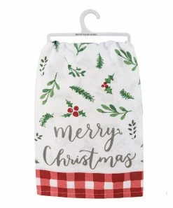 Primitives by Kathy | White & Green 'Merry Christmas' Holly Dish Towel
