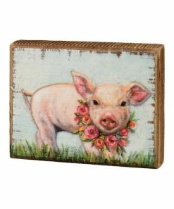 Primitives by Kathy | Pink & Blue Piglet Wreath Block Sign