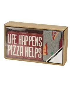 Primitives by Kathy | Red & Gray 'Life Happens Pizza Helps' Box Sign & Socks - Adult