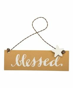 Primitives by Kathy | Brown & White 'Blessed' Rectangular Ornament